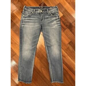 Silver Boyfriend Jeans Super Stretch Low-Rise Size 31x25 Short Y2K Style